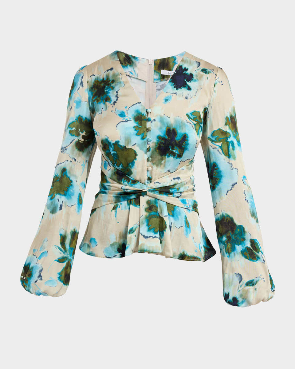 Ruby Cinched-Waist Floral-Print Blouse